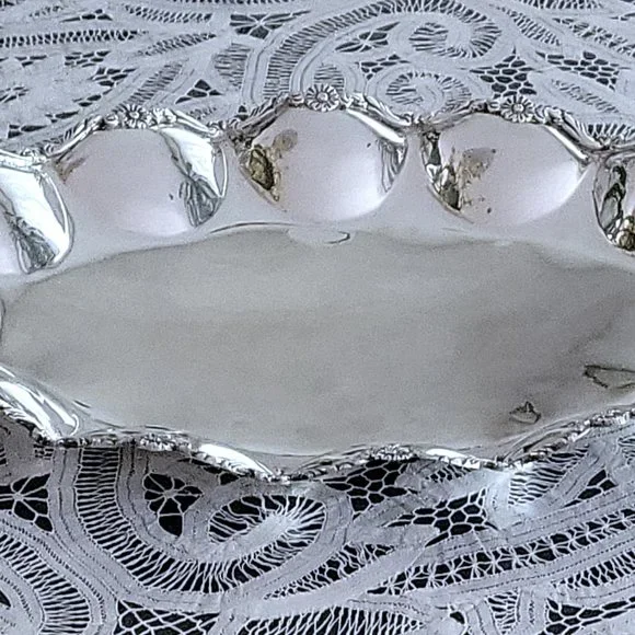 🚨Vintage 900 Sterling Silver Oblong Platter Tray 12x16” Lobed Floral Rim 24oz - Picture 4 of 11